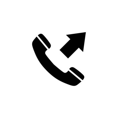 Giden Arama, Arrow 'la telefon bağlantısı. Düz Vektör Simgesi illüstrasyonu. Beyaz arka planda basit bir siyah sembol. Ağ ve mobil UI ögesi için Arrow tasarım şablonu ile giden Çağrı, El Seti