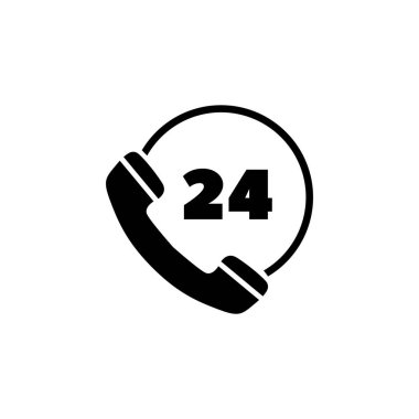 Tüm Gündüz Müşteri Destek Merkezi. Düz Vektör Simgesi illüstrasyonu. Beyaz arka planda basit bir siyah sembol. Web ve mobil UI ögesi için Tüm Gün Müşteri Desteği Çağrı Merkezi imza şablonu