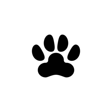 Köpek ya da Kedi Pençesi İzi, Hayvan İzi. Düz Vektör Simgesi illüstrasyonu. Beyaz arka planda basit bir siyah sembol. Köpek ya da Kedi Pençesi Yazdırma, Web ve mobil UI ögesi için Hayvan İzi İşaret Şablonu