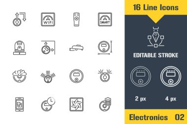 Akıllı Ev, Robot Elektrik süpürgesi. İnce çizgi simgesi - Çizgi düz vektör çizimi. Düzenlenebilir felç fotoğrafı. Web, logo, markalaşma, ui, ux tasarım, bilgi grafikleri için kaliteli grafik kavramı