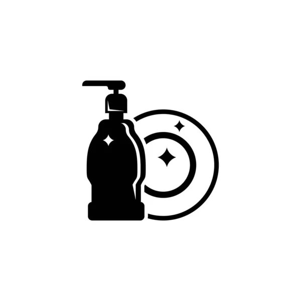 Handafwasmiddel Met Clean Plate Platte Vectoricoon Illustratie Eenvoudig Zwart Symbool — Stockvector