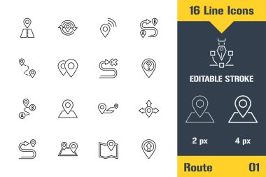 Yol, Konum, Navigasyon Yolu. İnce çizgi simgesi - Çizgi düz vektör çizimi. Düzenlenebilir felç fotoğrafı. Web, logo, markalaşma, ui, ux tasarım, bilgi grafikleri için kaliteli grafik kavramı