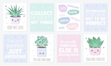 Karanfiller ve metin ile Şirin kartpostallar vektör kümesi. Poster çok güzel nesneler, pastel renkler ile. Sevgililer günü, yıldönümü, tarih, bebek duş, Gelin, birthda Kaydet