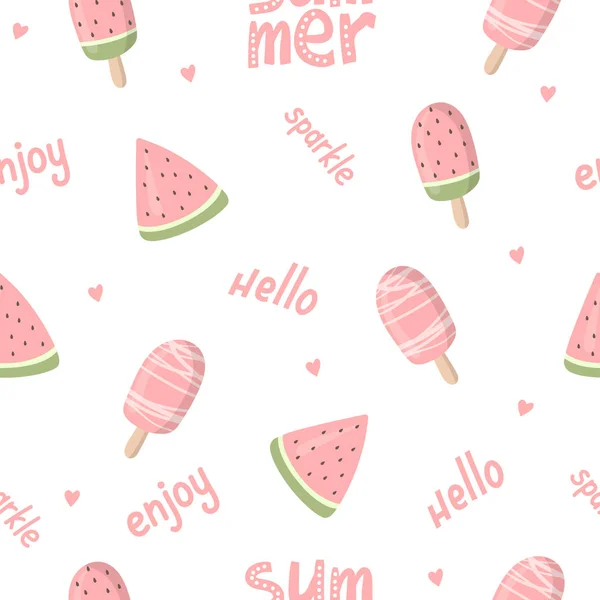 Vector Cartoon Seamless Pattern Funny Summer Things Illustrations Ice Cream — Stock Vector