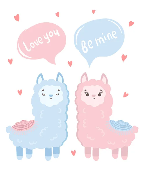 Vector Greeting Card Cute Llamas Poster Adorable Objects Background Pastel — Stock Vector