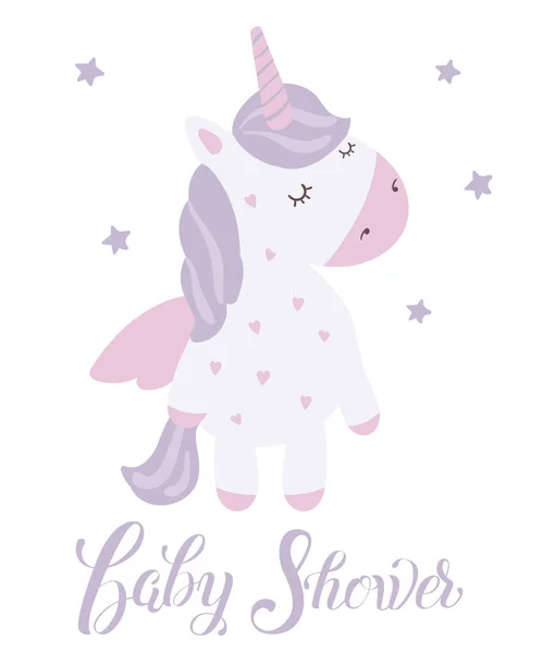 Postal Vectorial Con Unicornio Lindo Cartel Con Adorable Animal Mágico — Archivo Imágenes Vectoriales