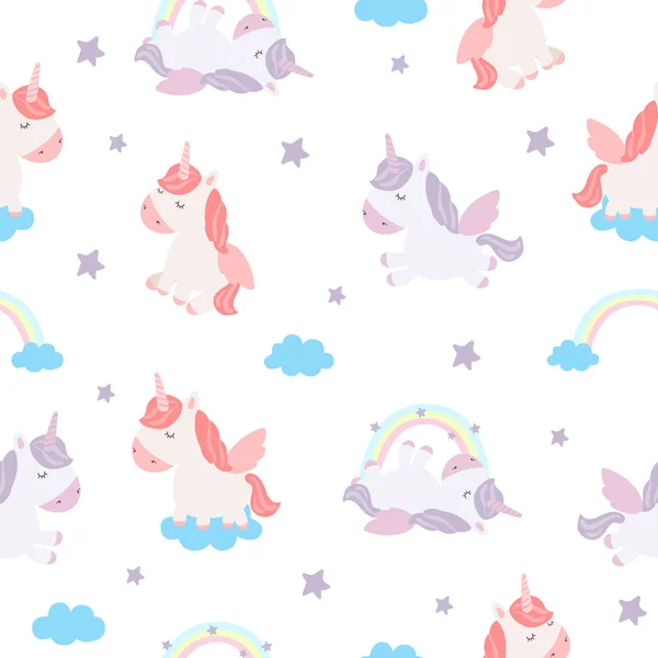 Patrón Sin Costura Vectorial Con Lindos Unicornios Arcoíris Fondo Pantalla — Archivo Imágenes Vectoriales