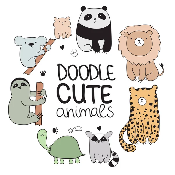 Cartel Dibujos Animados Vectorial Con Animales Garabatos Lindos Perfecto Para — Vector de stock