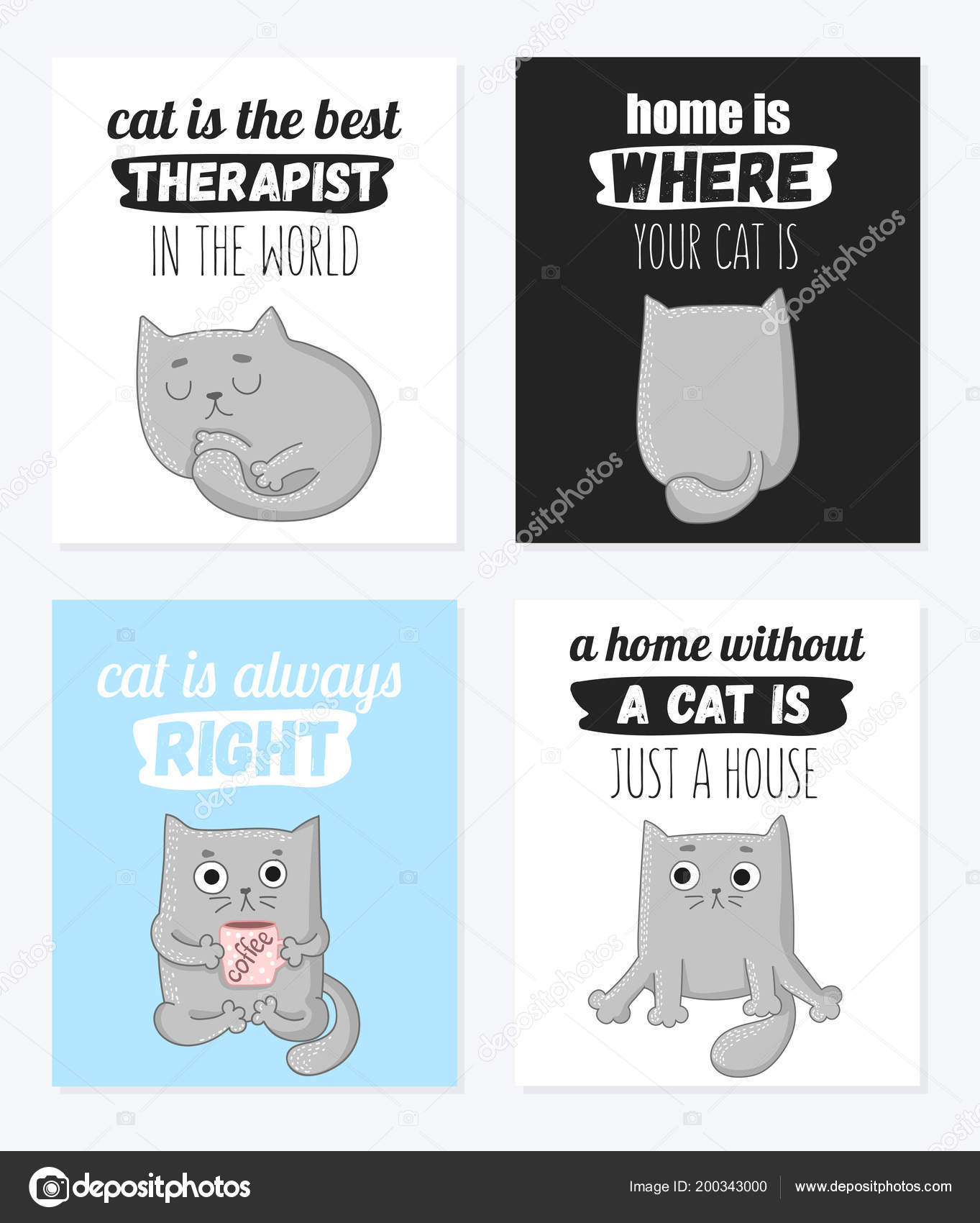 Conjunto Desenhos Animados Vetor Cartões Com Gatos Bonitos Letras