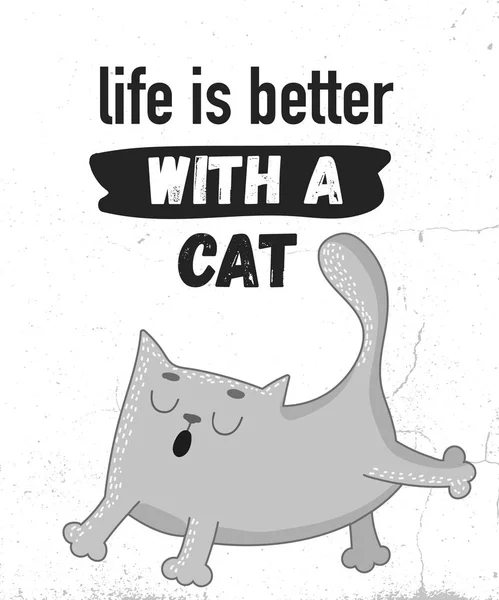 Vector Cartoon Illustration Cute Cat Funny Lettering Phrase Perfect Postcard — Stock Vector