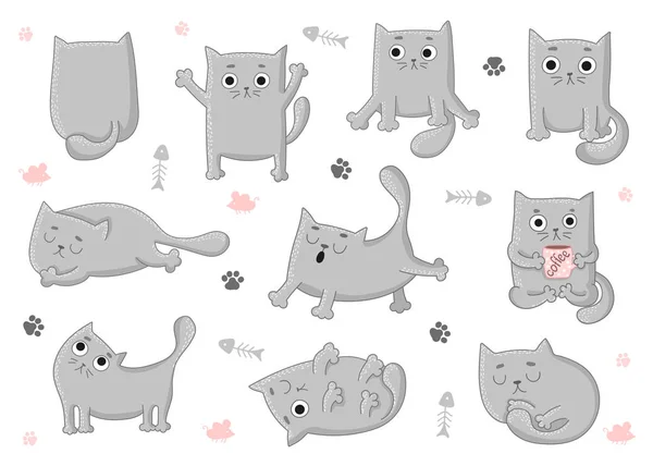 Vector Cartoon Set Cute Cats Collection Stickers Perfect Postcard Poster — Stock Vector