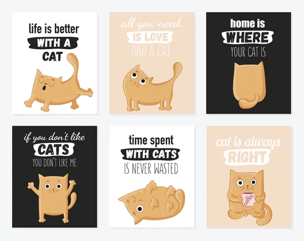 Conjunto de cartas de dibujos animados vectoriales con gatos lindos y letras divertidas p — Vector de stock