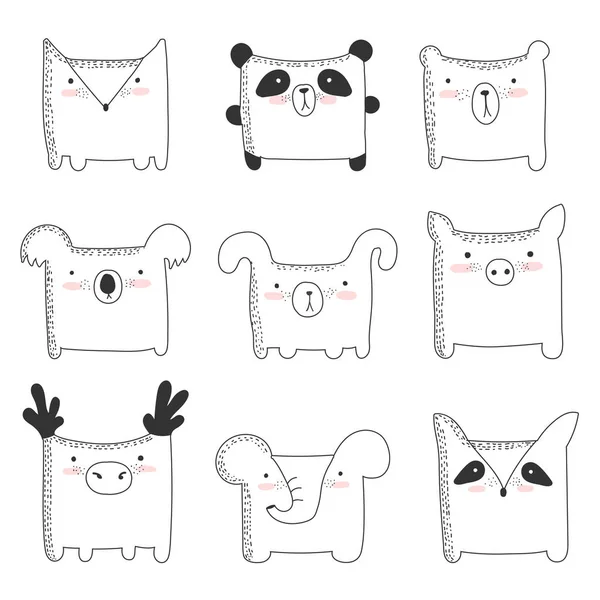 Sevimli hayvanlar ile vektör kümesi. Çok güzel nesneler üzerinde arka plan, pastel renkler. Sevgililer günü, yıldönümü, tarih, bebek duş, Gelin, Doğum günü kurtarmak. Panda, koala, tilki, tavşan, fil, geyik, fo