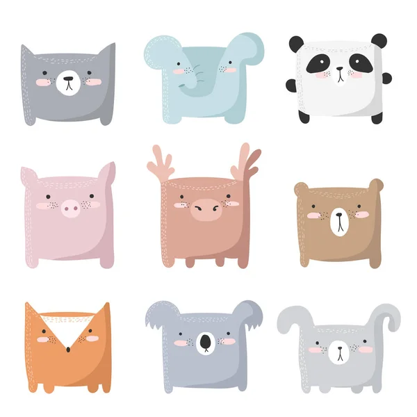 Conjunto Vetores Animais Bonitos Com Objetos Adoráveis Fundo Cores Pastel —  Vetores de Stock