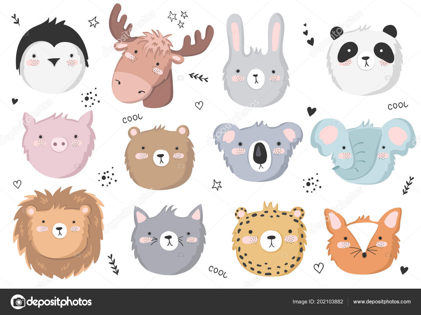 Vector Set Cute Doodle Stickers Funny Animals Poster Adorable Objects Stock  Vector Image by ©tiny_selena #202103882