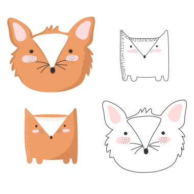 Şirin doodle topluluğu vektör tilki. Çok güzel nesneler üzerinde arka izole. Sevgililer günü, yıldönümü, tarih, bebek duş, Gelin, birthda Kaydet