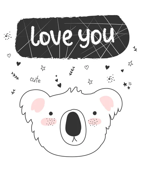 Vector Doodle Poster Funny Koala Cute Text Postcard Adorable Objects — Stock Vector