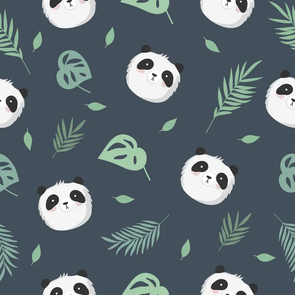 Modèle de bébé sans couture vectoriel avec panda, branches, feuilles — Image vectorielle