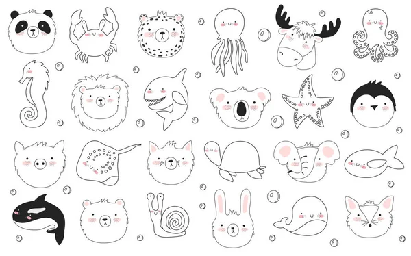 Vektor Set Von Niedlichen Lustigen Tieren Sticker Kollektion Mit Entzückenden — Stockvektor