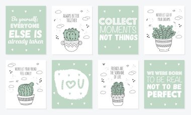 Vektör çizim için ev bitkisi ile kartpostal sloganı ile tencerede arkadaşının ayarlayın. Doodle illüstrasyon. Dostluk günü, Sevgililer, yıldönümü, duş bebek, Doğum günü, çocuk partisi