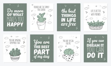 Vektör çizim için ev bitkisi ile kartpostal sloganı ile tencerede arkadaşının ayarlayın. Doodle illüstrasyon. Dostluk günü, Sevgililer, yıldönümü, duş bebek, Doğum günü, çocuk partisi