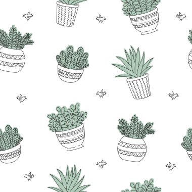 Vektör çizim için ev bitki saksı ile seamless modeli. Doodle illüstrasyon. Dostluk günü, Sevgililer, yıldönümü, duş bebek, Doğum günü, çocuk partisi