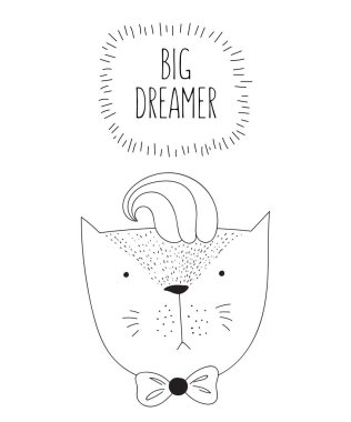 Çizgi çizme hipster kedi ve serin sloganı vektörel kartpostal. Doodle illüstrasyon. Dostluk günü, Sevgililer, yıldönümü, Doğum günü, çocuk veya genç parti