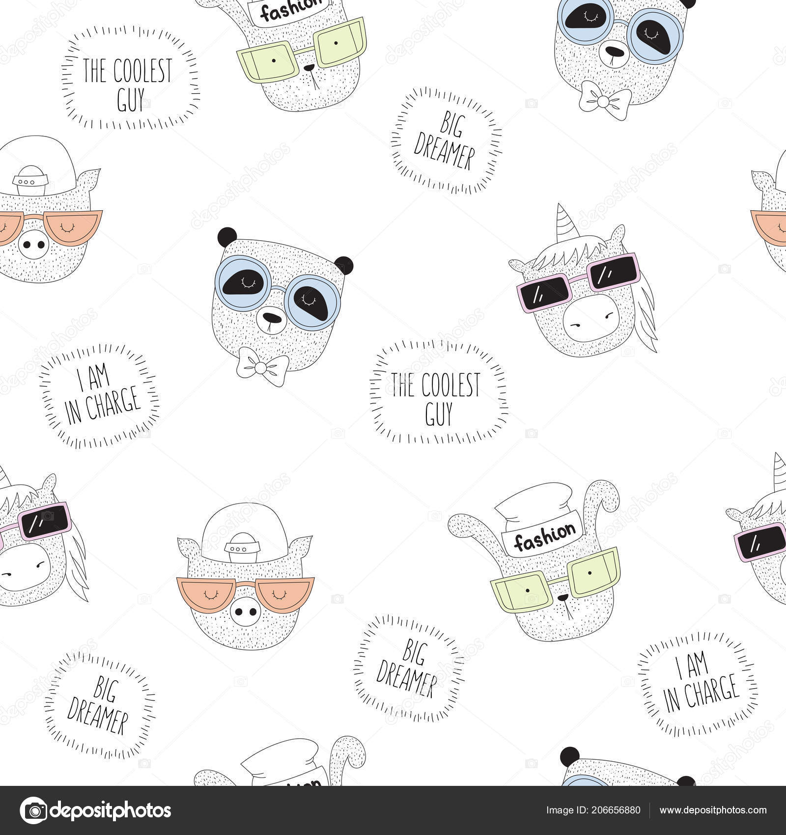 Modèle Sans Couture De Vecteur Avec Animaux Hipster Dessin