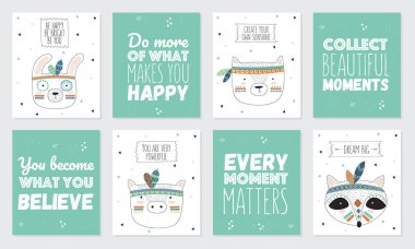 Kartpostal Hint kabile hayvanlar ile vektör toplama motivasyon sloganı ile karşı karşıyadır. Dostluk günü, Sevgililer, yıldönümü, Doğum günü, çocuk veya genç parti