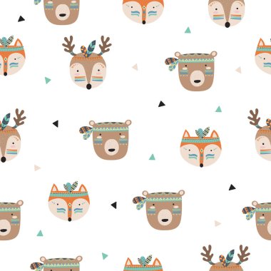 Vektör Hint kabile hayvanlar yüzleri ile seamless modeli. Dostluk günü, Sevgililer, yıldönümü, Doğum günü, çocuk veya genç parti