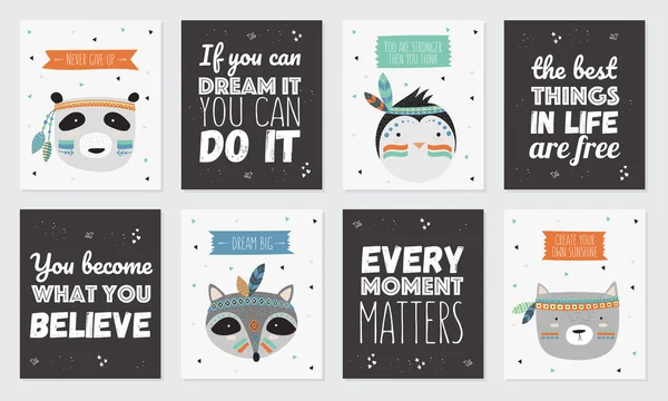 Kartpostal Hint kabile hayvanlar ile vektör toplama motivasyon sloganı ile karşı karşıyadır. Dostluk günü, Sevgililer, yıldönümü, Doğum günü, çocuk veya genç parti