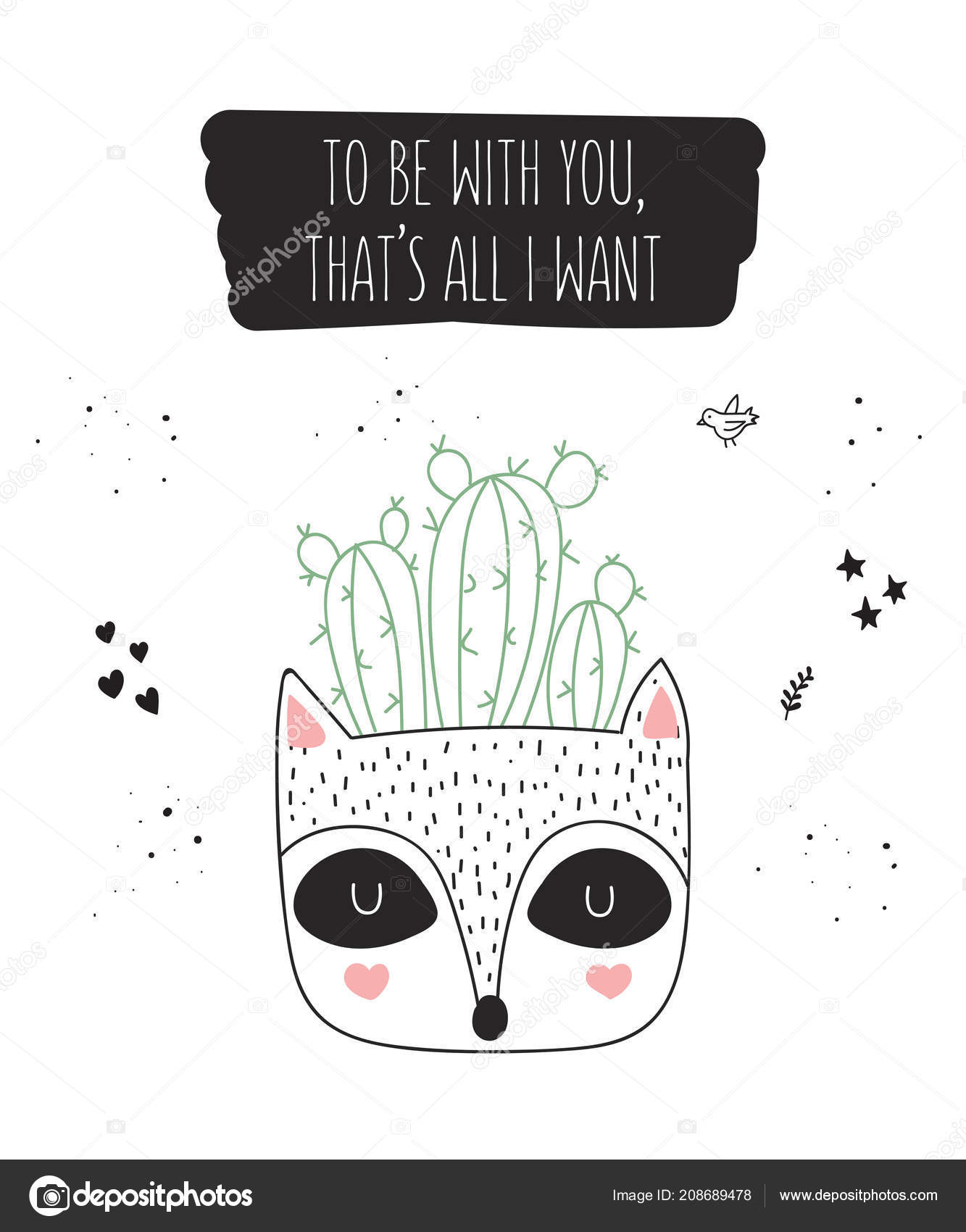 Poster Vectoriel Mignon Avec Plante Maison Pot Raton Laveur Drole Image Vectorielle Par Tiny Selena C Illustration