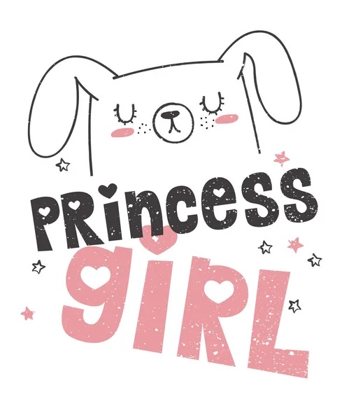 Affiche Dessin Vectoriel Main Avec Lapin Slogan Sur Princesse Illustration — Image vectorielle