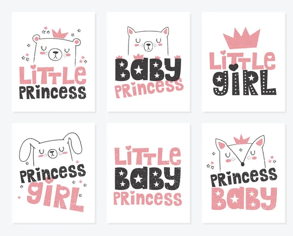 Collection Vectorielle Affiches Dessin Main Avec Animal Slogan Sur Princesse — Image vectorielle