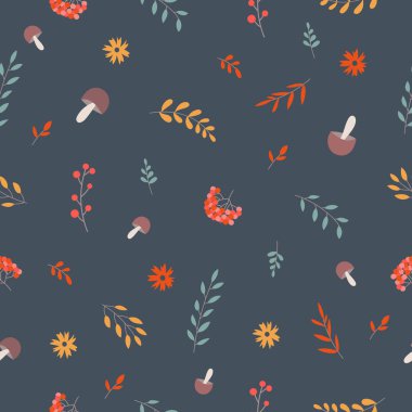 Vektör şube ve sonbahar şeyler ile seamless modeli. Şükran günü, yıldönümü, duş bebek, Doğum günü, çocuk partisi, sonbahar tatil