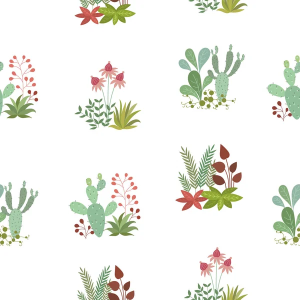 Vector Seamless Pattern Cute House Plants Gardening Valentine Day Anniversary — Stock Vector