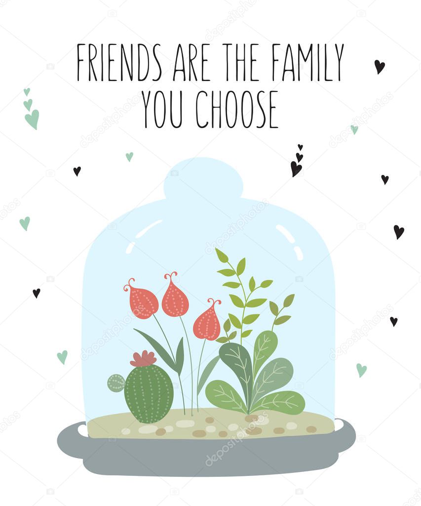 Vector Postcard With Cute House Plants Under Glass Gardening Under The Dome Valentine S Day Anniversary Save The Date Baby Shower Birthda Premium Vector In Adobe Illustrator Ai Ai Format