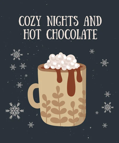 Vector Postcard Hot Drink Cozy Slogan Flat Design Hot Chocolate — Stock Vector