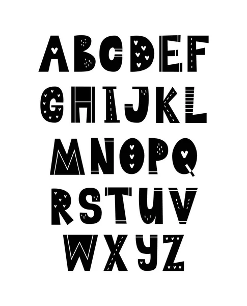 Vector Poster Alphabet Kids Scandinavian Style Hand Drawn Graphic Font — Stock Vector