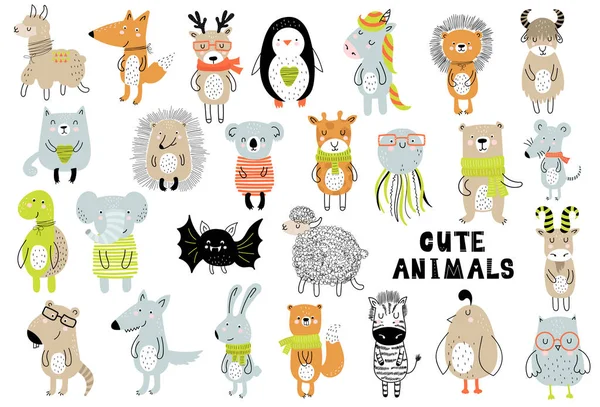 Cartaz Vetorial Com Desenhos Animados Animais Bonitos Para Crianças Estilo —  Vetores de Stock