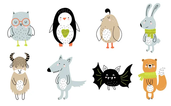 Colección vectorial de animales lindos para niños en estilo escandinavo — Vector de stock