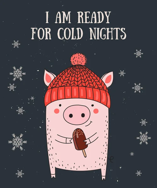 Kreative Postkarte Für Das Neue Jahr 2019 Mit Süßem Schwein — Stockvektor