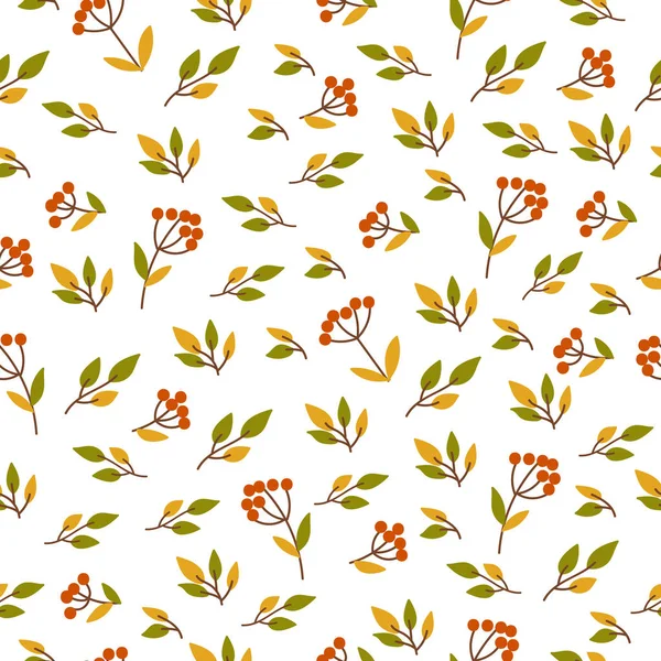 无缝的图案与树枝, 叶子, 浆果在白色的背背上 — 图库矢量图片
