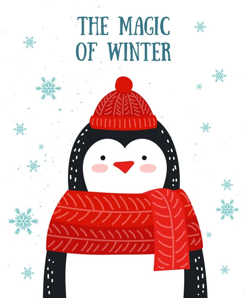 Frohe Weihnachten Und Ein Gutes Neues Jahr Karte Mit Pinguin — Stockvektor