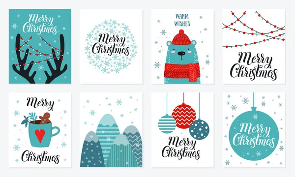 Collection Cartes Postales Avec Des Trucs Noël Modèle Voeux Cartes — Image vectorielle