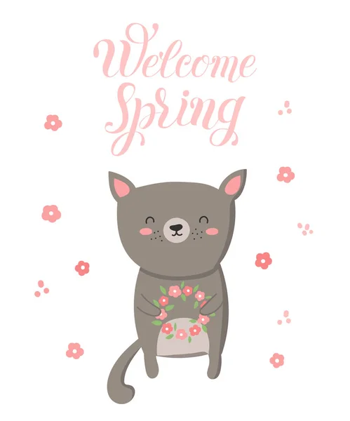 Affiche Vectorielle Avec Dessin Animé Mignon Chat Slogan Printemps Parfait — Image vectorielle