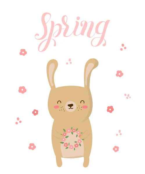 Vector Poster Cartoon Cute Rabbit Spring Slogan Perfect Baby Shower — Stock Vector
