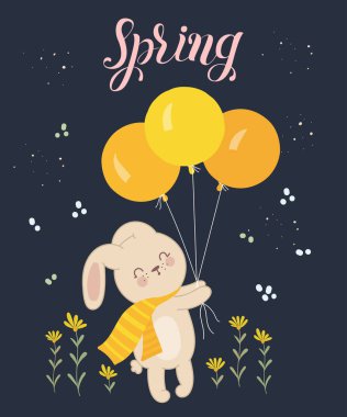 Vektör sevimli tavşan ve kalpleri ile seamless modeli. Bebek duş, kartpostal, etiket, broşür, el ilanı, sayfa, banner tasarımı için mükemmel. Bahar tatili, kadın gün, Paskalya, Sevgililer