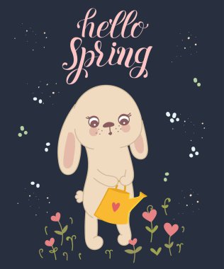 Vektör çıkartma koleksiyonu ile şirin bahar tavşan. Bebek duş, kartpostal, etiket, broşür, el ilanı, sayfa, banner tasarımı için mükemmel. Bahar tatili, kadın gün, Paskalya, Valentine