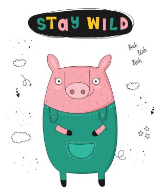 Vektör poster karikatür komik domuz ve yenilikçi sloganı ile